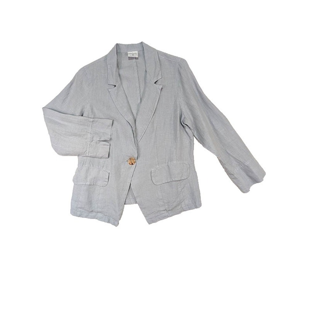 Click Color Me Cotton Linen Jacket Womens M Blue Quiet Luxury Coastal Lagenlook